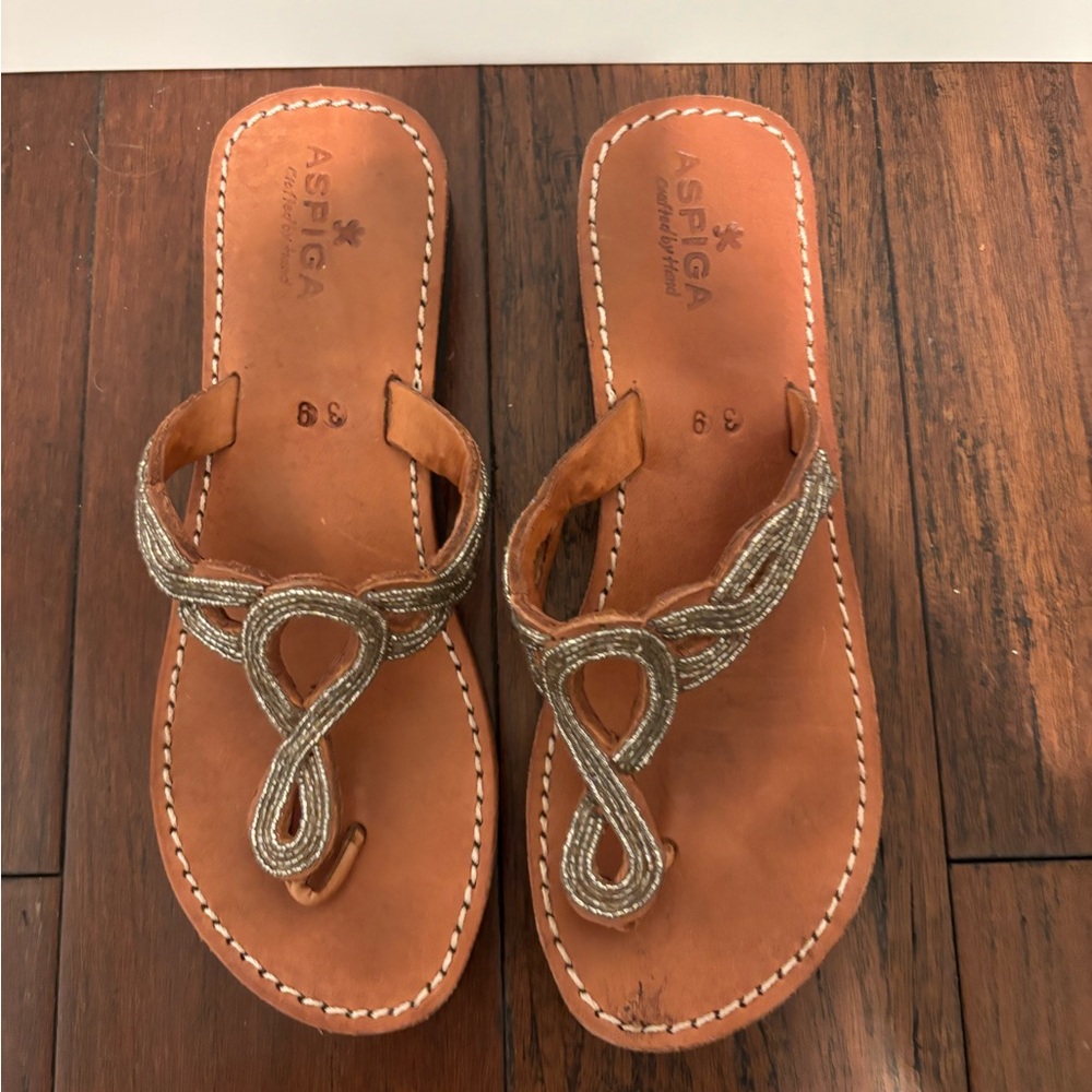 Aspiga Tan Beaded Women's Sandals Size 39